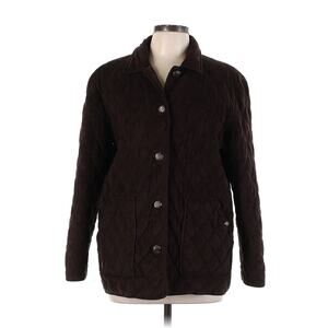 VTG Ralph Lauren Faux Suede Quilted Barn Jacket Horse Buttons Collar L